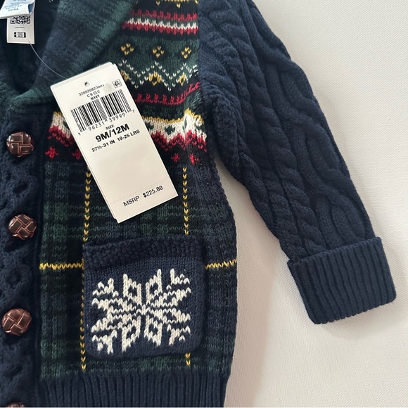 Ralph Lauren 9-12 Months Baby Boy Holiday Christmas Cardigan Sweater Nutc - Picture 3 of 6